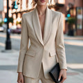 Women Blazer Jacket Women Formal Blazer Jacket Shawl Lapel Deep V Neck Shoulder Pad Long Sleeve Slim Office Business Coat