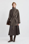 LILY Wool-Blend Draped Collar Coat