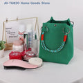 TG820]Mini Knitted Bucket Bag Women Small Handbag Geometric Colorblock Wristlet Purse With Detachable Handle 1PC