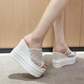 Aphixta 12cm High Heels Wedge Slides Sandals Height Increasing Summer Women Shoes Breathable Mesh Woman Wedge Slippers