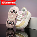 Children Roller Skates Fashionable Casual Boys Lace Up Leather Breathable Four Wheeled Shoes Girls Outdoor Dual-use Board Shoes