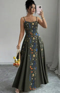 Floral Print Waist Sling Dress Women's Summer New Fashion Sexy Sleeveless Casual Loose A-Line Long Skirt Women's Casual Dresses