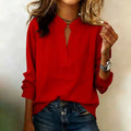 Women's Elegant Solid White V-Neck Long Sleeve Blouse with Flowy Loose Fit and Notch Collar for Casual Office Wear Women Shirts
