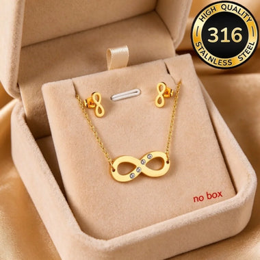 1Set Figure 8 Pendant Earring & Necklace Jewelry Set Stainless Steel Minimalist Number Clavicle Chain Unisex for Daily Wear