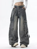 Cargo Jeans for Women Baggy High Street Chic All-match Daily Vintage High Waist Trousers Autumn Popular Multi-pockets Classic