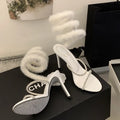 Women Sandals Sexy Snake Shaped Elastic Strap Women Gladiator Sandals Fashion Rhinestones Fur Decor Stiletto High Heels Summer Wedding Shoes