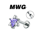 G23 ASTM F136 Titanium Tragus Stud Triangle Cubic Zirconia Flat Back Labret Earring Hypoallergenic Cartilage Piercing