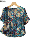 ZANZEA Summer Bohemian Tops Tunic Vintage Women Short Sleeve Blouse Casual Floral Printed Work Shirt Retro Party Blusas Oversize