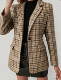 Women's Color-Block Plaid Flat-Lapel Single-Breasted Blazer