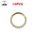 Titanium Nose Piercing 1/10Pcs F136 Titanium 16G/18G CZ Wholesale Side Prong Set Half Circle Cubic Zircon 6/8/10/12mm Hoops Nose Cilcker Conch Piercing