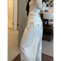 White Wide Leg Cutlass Jeans Women's Spring New Loose Straight Leg Long Denim Trousers Casual Streetwear Y2K Style Pants