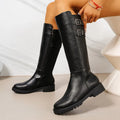 Fall/Winter 2025 New Side Zip Fashion Versatile Knight Boots Women's Round Scalp Buckle Low Heel Tall Boots