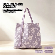 Portable Floral Canvas Tote Bag Large Capacity Reusable Commute Handbag Lightweight Shoulder Bag For Students