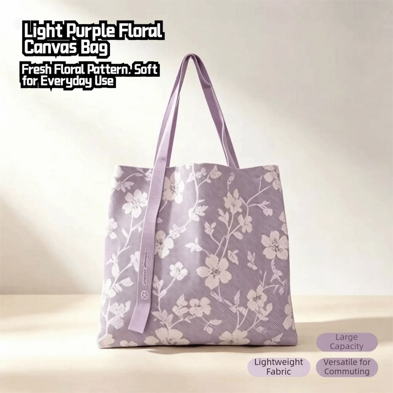 Portable Floral Canvas Tote Bag Large Capacity Reusable Commute Handbag Lightweight Shoulder Bag For Students