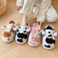 Winter Slippers Women Home Casual Fluffy Cute Cartoon Cow Designer Shoes Girl Flat Fuzzy Fur Slides Plush Platform Footwear Soft