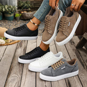 2026 New Fashion Women Lace Up Vulcanized Shoes Flat Thick Sole Casual Sneakers For Students Outdoor Sports Walking