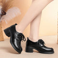 Shoes Middle Aged Ladies Lace Up Block Heel Oxford Shoes Soft Leather Comfortable Single Shoes Versatile Office Work Footwear Spring