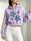 Korean Style Streetwear Retro Star Print Cropped Sweatshirt Crop Top Hoodie Y2k Sweatshirts Gothic Casual Clothes Pullover Women