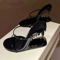 2025 Summer Spring Women High Heels Shoes Sexy Woman Metal Fangs Pointed Toe Sandals Pointed Toe Luxury Brand Peep Toe Pumps