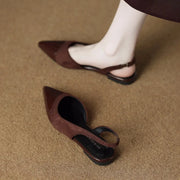 Spring New Women Sandal Fashion Pointed Toe Shallow Slip on Dress Mules Shoes Thin Low Heel Slingback Sandals