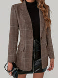 Women's Color-Block Plaid Flat-Lapel Single-Breasted Blazer
