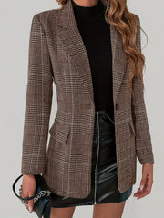 Women's Color-Block Plaid Flat-Lapel Single-Breasted Blazer