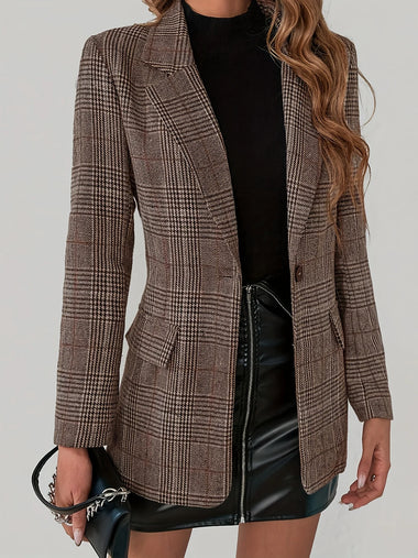 Women's Color-Block Plaid Flat-Lapel Single-Breasted Blazer
