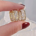 Shiny Geometric Square Earrings Elegant Korean-Style Zirconia Stud Earrings Luxury Full-Paved Women Jewelry Gift for Women