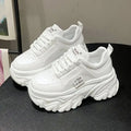 White Black Chunky Sneakers Women Spring Autumn Thick Bottom Shoes Woman's Fashion PU Leather Platform Sneakers Ladies Lace-up