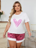 Women Plus Size Milk Silk Short Sleeve Pajama Set Top & Shorts Sleepwear