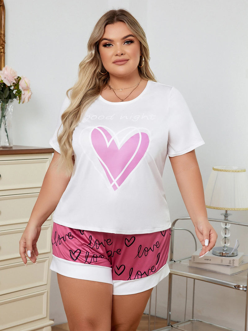 Women Plus Size Milk Silk Short Sleeve Pajama Set Top & Shorts Sleepwear