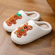Christmas Plush Slippers Women Home Silent Holiday Gingerbread Cozy Fluffy Shoes Gift for Girls Winter Indoor Unisex Lightweight