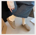 Women Suede Clog Mules, Round Toe Metal Buckle, Slip‑on Backless Design,Soft Flat Sole, Casual Retro Outdoor Daily Slipper Shoes