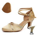 Women's Latin Dance Shoes Ballroom Salsa Waltz Tango Square Modern Dance Shoes Ladies Elegant Closed Toe Satin Rhinestone Shoes