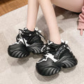 White Chunky Sneakers Women New Autumn Hidden Heel Platform Sports Dad Shoes Woman Lace Up Breathable Mesh Casual Shoes 10CM
