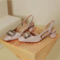 2024 New Luxury Women High Heel Sandals Patent Leather/Satin Surface Breathable Thick Heel Shoe Ladies Wedding Party Dress Shoes