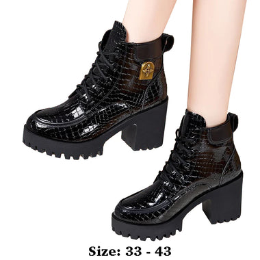 Women ankle boots genuine leather High quality short ankle length genuine leather boots for women 8cm 10cm lace up high heel new 2025 autumn winter elegant shoe