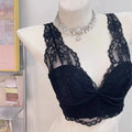 New White Lace Bras Deep V Neck Gathered Design Bra without steel ring No Steel Ring French Lace Lingerie for Everyday Wear