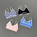 Women Contrastline Yoga Bra V Neck White Edge Thin Strap Wirefree Padded Sports Bra Seamless Daily Workout Fitness Crop Top