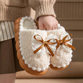 Bow 2026 New Cotton Slippers Women's Winter Indoor Home Soft Sole Non-Slip Warm Plush Thick-Soled Confinement Shoes