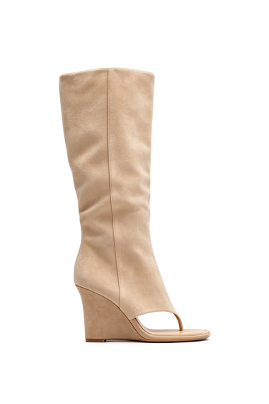 Women Open Toe Knee High Wedge Boots Thong Flip Flop Design Tall Boot  Upper Wide Calf Tall Boot Summer Fashion Sandal Boots