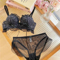 NIEPOセクシーな Japanese Style Lace Bra Set Wireless Thin Cup Bow Tie Band Push Up Anti Sag Soft Lingerie For Small Chest Ladies S-XL
