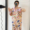 2024 Cute Dog Printed Pajamas for Women's Spring and Autumn New Lazy Style Sweet Homewear Silk Pajamas for Women Sleepwear