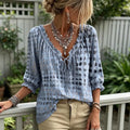 Adjustable Strap V Neck Blouse Women Summer Shirt V Neck Lace Up Blouse Plaid Print Lightweight Chiffon Top Breathable 3/4