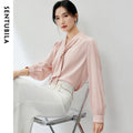 SENTUBILA Office Lady White Tie Blouse Women 2026 Spring Lace-up Collar Long Sleeve Simple Ladies Tops Woman Clothes 143C56765X