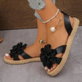 2026 New Women Sandals Comfortable Casual Slip-On Shoes Floral Pearl Embellished Flat Sandals Women Hollow Out Round Head Shoes