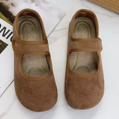 Women's Retro Mary Jane Flats Soft Velour Material Comfortable Round-Toe Walking Shoes Vintage Velcro Casual Loafers 2026
