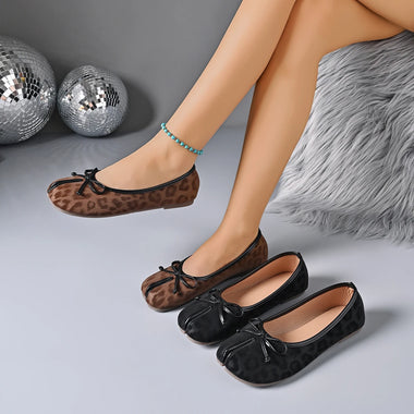 Fashion Leopard Print Bow Tabi Shoes Women Split Toe Ballet Flats Comfort Slip-on Soft Bottom Office Casual Ladies Flat Shoes
