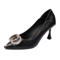 Women Cute Black Soft Leather Spring & Summer Slip on Stiletto Heel Shoes Lady Classic Office & Hotel Work Party Pumps A135