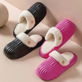 Women's Furry Fur Slippers Winter Removable Fleece Lining Non Slip Waterproof Slippers Couple Plus Size 45 Soft Sole Warm Shoes